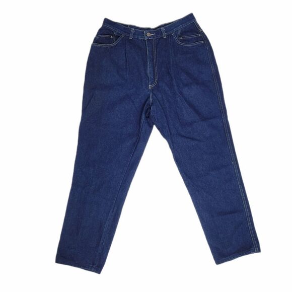 VINTAGE 80s mom jeans high rise dark wash pleated denim 12 - Picture 1 of 9